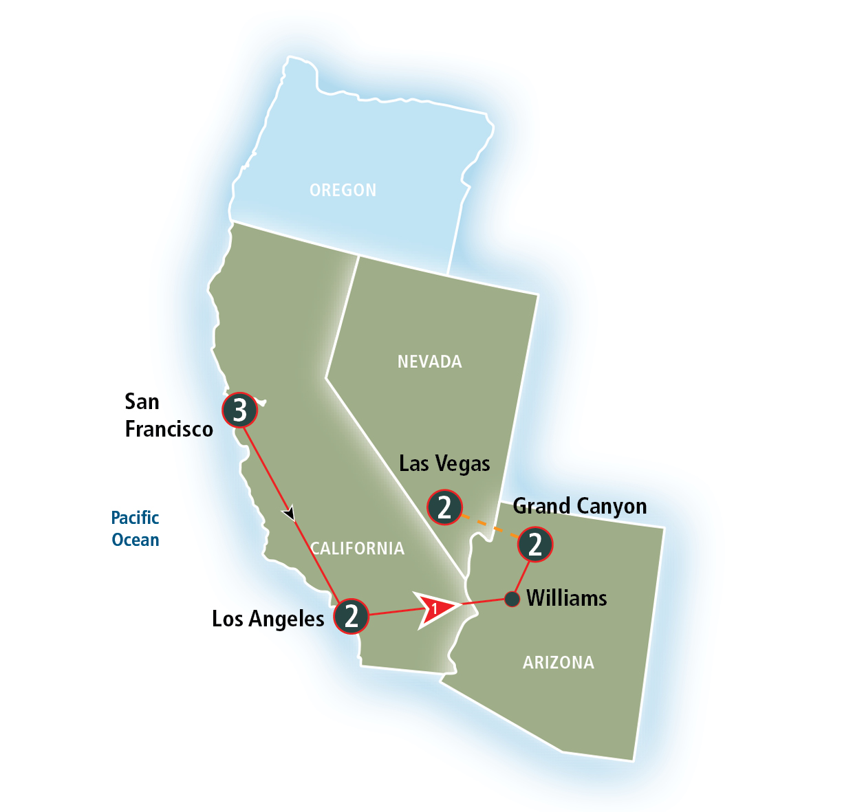 Las Vegas California Map Pacific Coast, Grand Canyon, & Vegas | Amtrak Vacations®