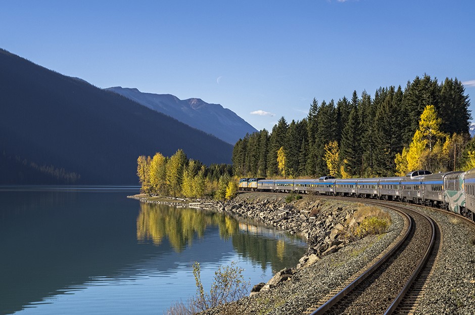 VIA Rail traveling through the Canadian Rockies 