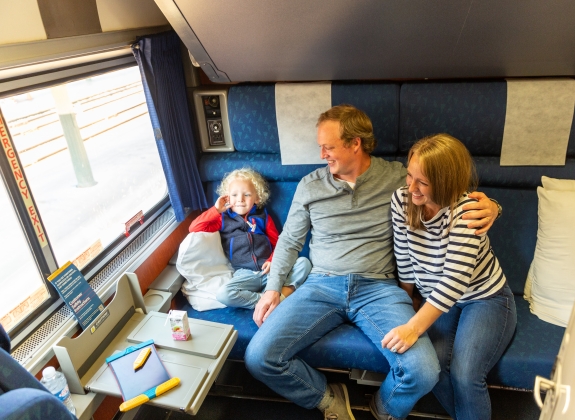 small child and family onboard amtrak in private room