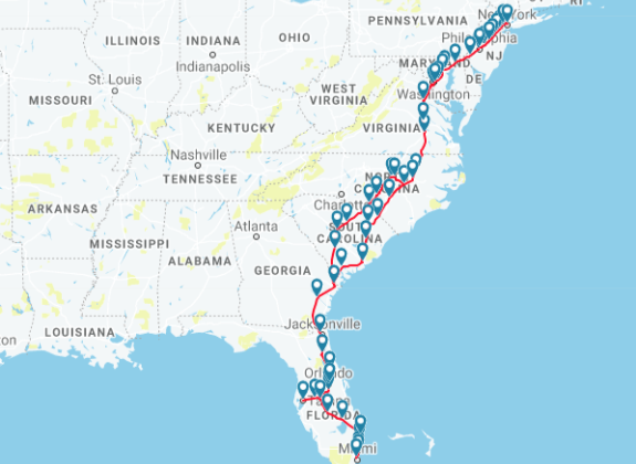 Amtrak's Palmetto Route Map