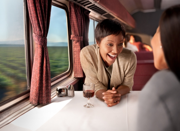 Passengers onboard an Amtrak dining car