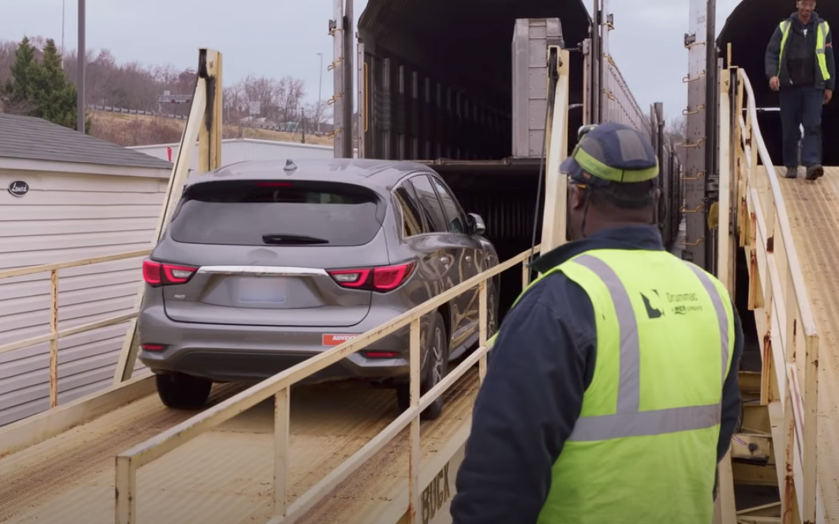 car being loaded on to Amtrak's auto train