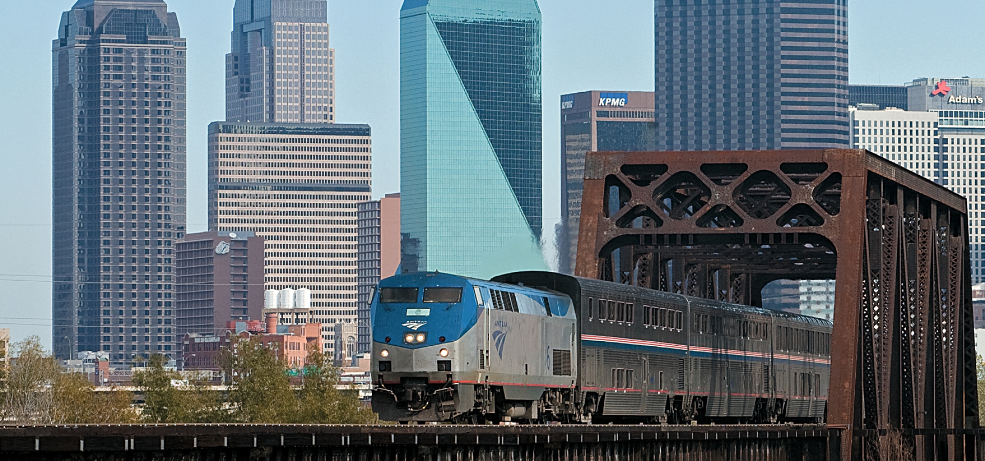 texas eagle train route going over a bridge