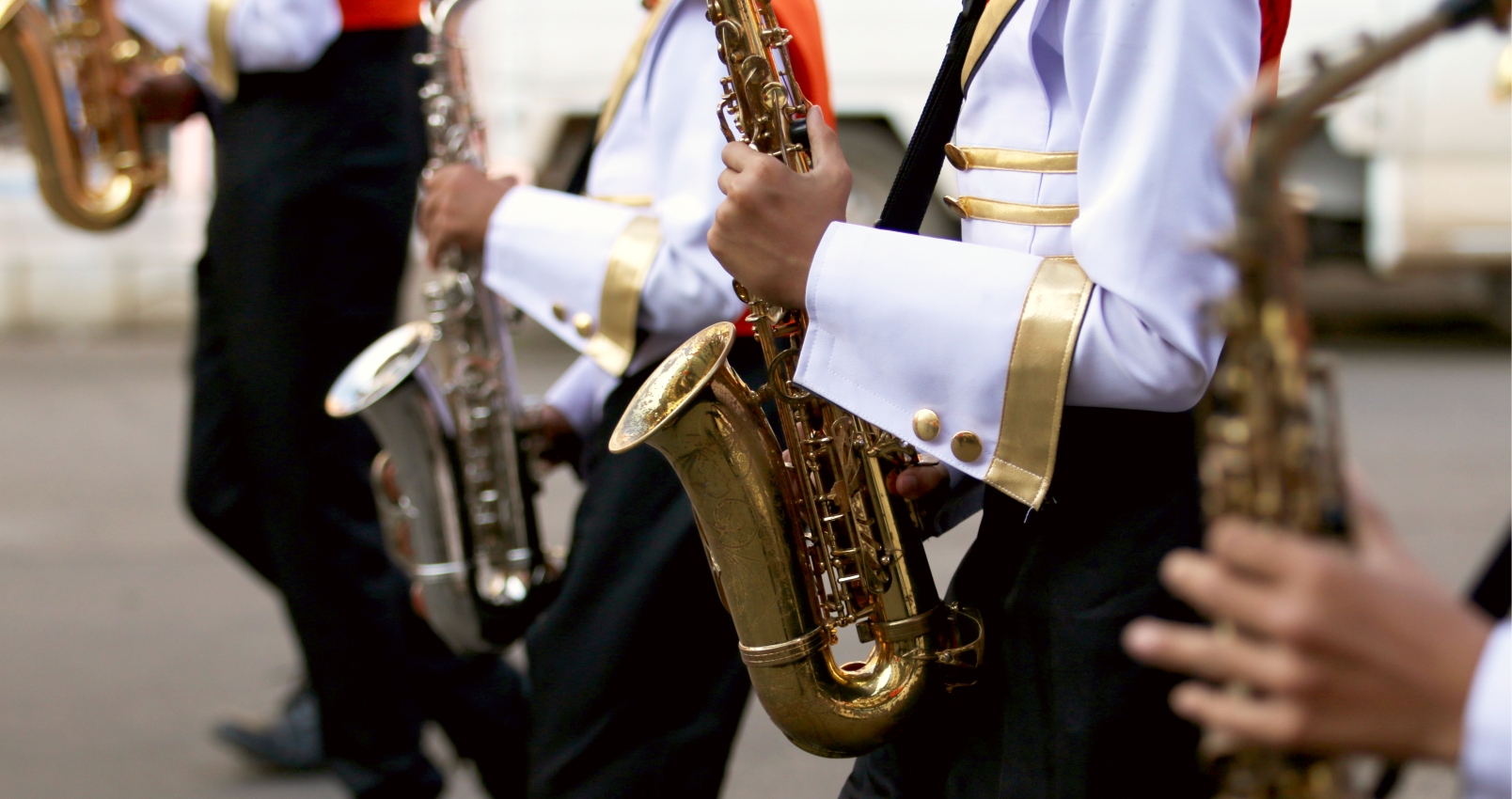 saxophones being played in street parade