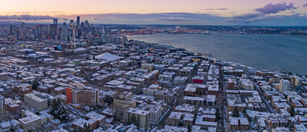 Seattle Washington Skyline Colorful Skies Aerial View Panoramic Seattle Washington Skyline Colorful Skies Aerial View Panoramic