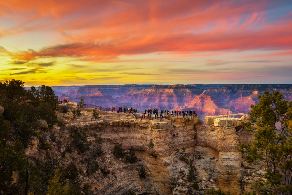 Sunset above south rim of Grand Canyon from the Mather Point