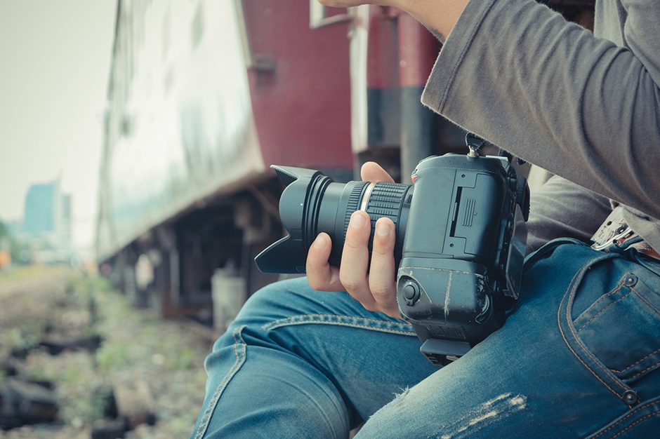 Photographer and Thai train , process in vintage style