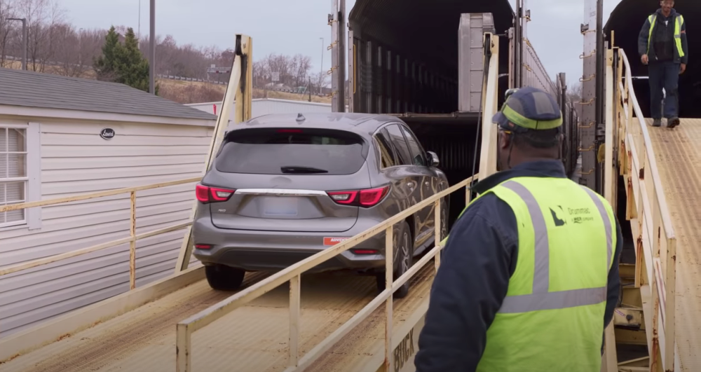 car being loaded on to Amtrak's auto train