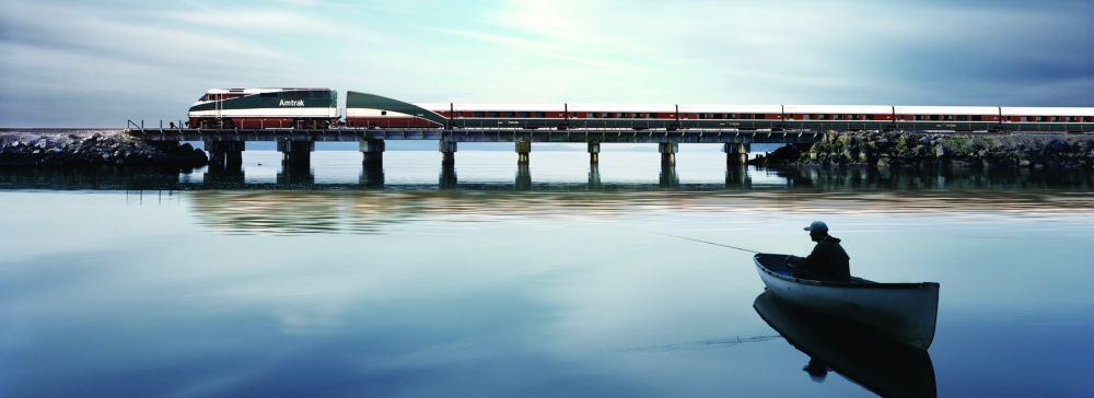 amtrak cascades train route on bridge